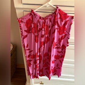 Karlie Pink and Red Floral Bouse with Ruffle Trim